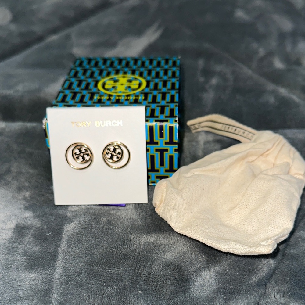 Tory Burch Gold-Tone Logo Stud Earrings